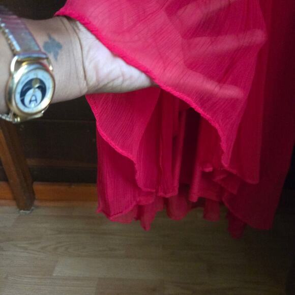 Soft Surroundings Red Babydoll Midi Dress 6 Semi-sheer Chiffon Wedding Romantic - Picture 8 of 12